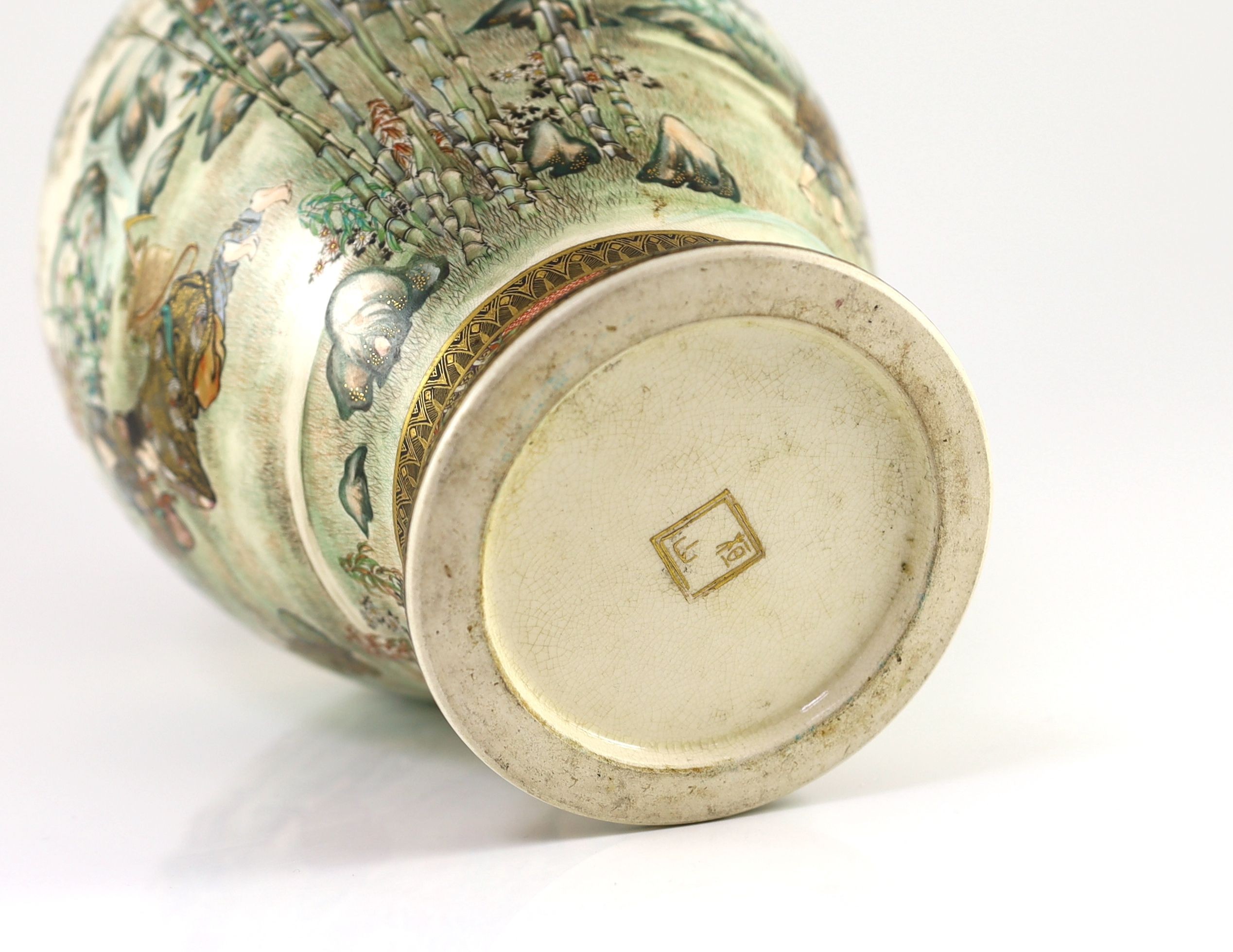 A fine Japanese Satsuma pottery vase, signed Takezan, Meiji period, 31cm high